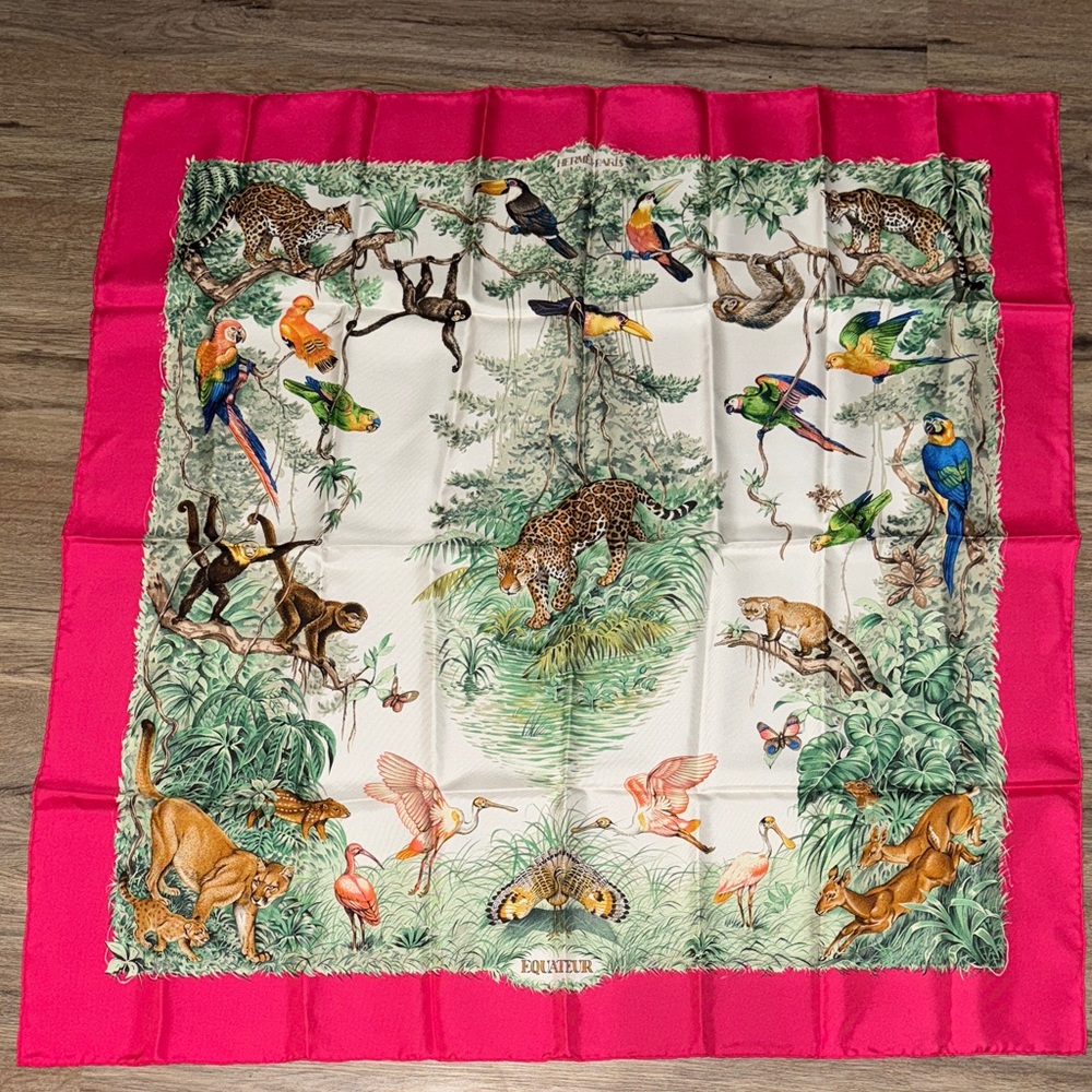 Hermes Equateur Pink Animal Print Scarf